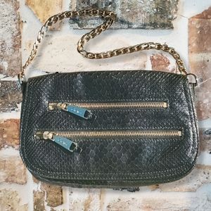 Cole Haan Black Leather Snake Embossed Gold Chain Shoulder Bag